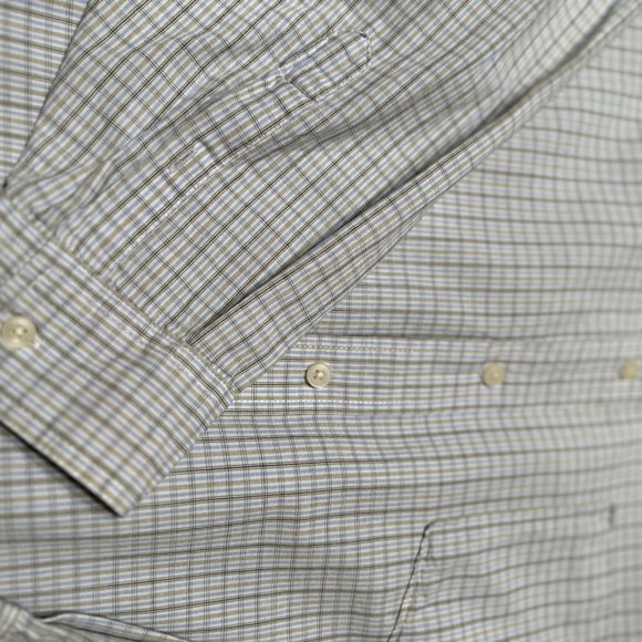 Men White 2X Dress Shirt Long Sleeve Button Casual Work Plaid Stripe 626 Blue - Picture 2 of 5